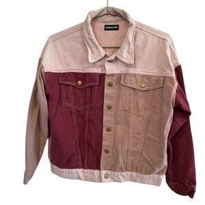 Momokrom Two-Tone Pink Tan Red Women's S Denim Jean Jacket MINTY